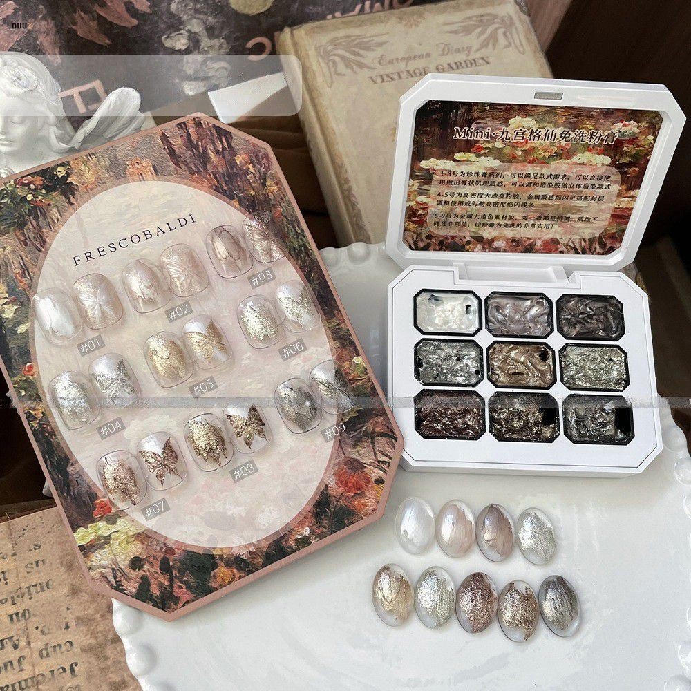 ครีมแป้งฝุ่นแบบไม่ต้องล้าง Xiaoying Manicure Fairy Powder Cream 02mini ซีรีส์ Nine-grid Opal Powder Cream 2g Need To Be Illuminated nuuo