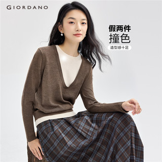 GIORDANO WOMEN Fake 2-piece contrasting cerwneck sweater 183…