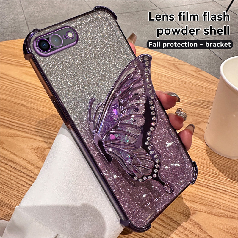 ปลอกเข้ากันได้สําหรับiphone XR XS MAX 6 Plus 7 Plus 8 Plus 6S Plus SE 2020 หรูหราสี่มุมAnti Fallไหลทรายวงเล็บผีเสื้อประกายแป้งใสเคสโทรศัพท์