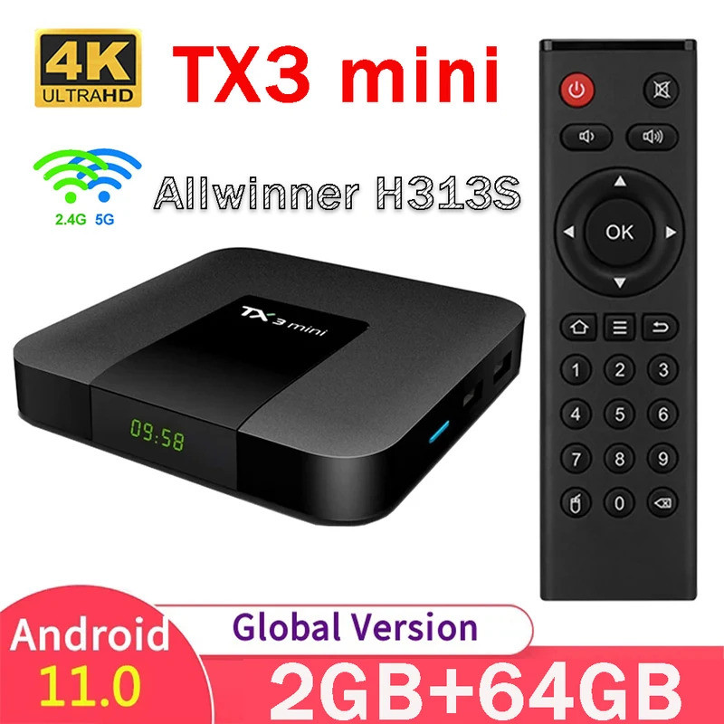 กล่องทีวีมินิ TX3แอนดรอยด์11.0 2GB 16GB ALLWINNER H313S Quad Core 2.4G 5G เครื่องเล่น wifi 3D 4K HD 
