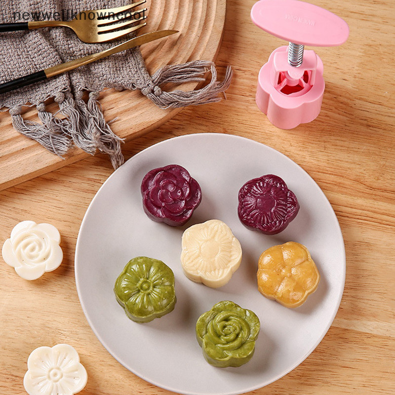 Newwellknowncool 71g Mooncake แม่พิมพ์เทศกาลกลางฤดูใบไม้ร่วงมือความดันดอกไม้ Moon เค้ก Mould DIY มือ Mooncake ความดัน Fondant ตกแต่งเครื่องมือ AAD