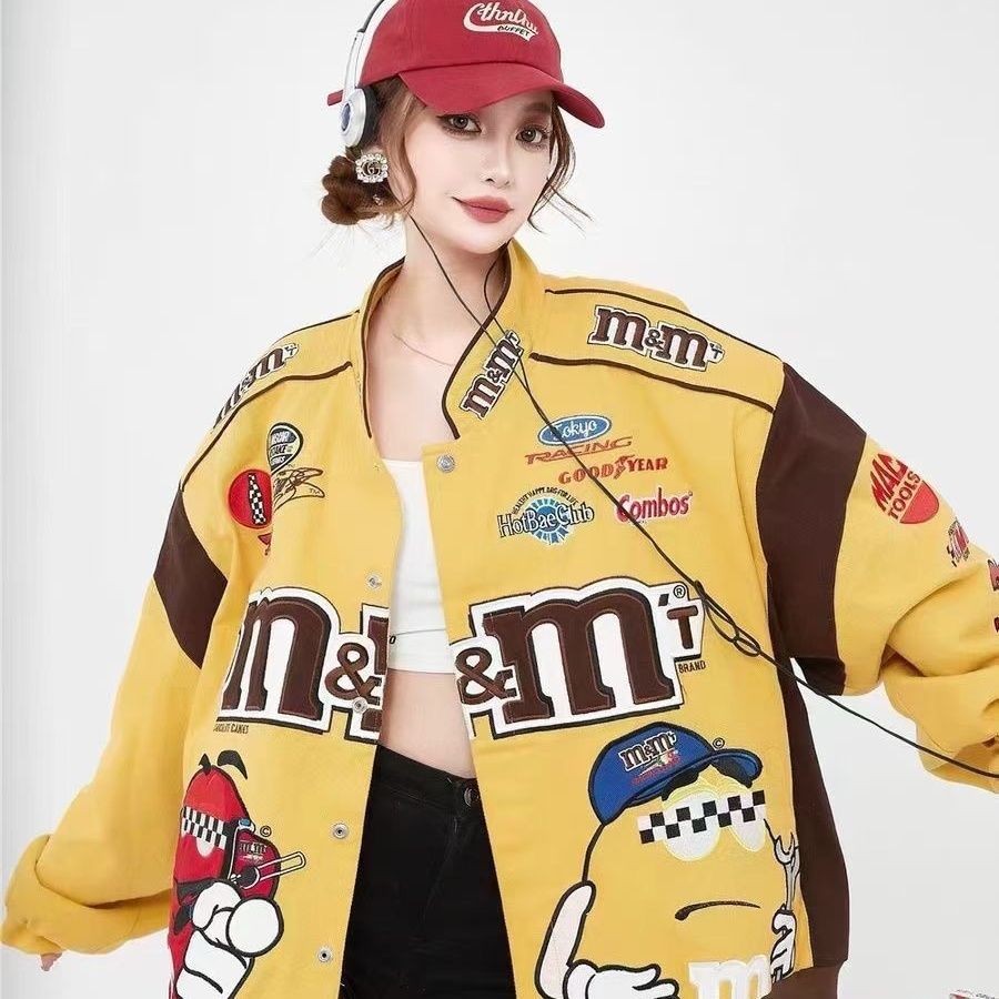 ผู้หญิง MM เย็บปักถักร้อยเบสบอลแจ็คเก็ต High Street Llose เสื้อลําลอง