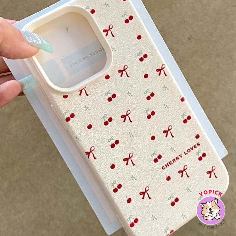 น่ารัก Cherry Bow หนังสําหรับ IPhone 16 11 12 13Pro Max 14Plus 15 Pro XR XS Max 7 8 Plus SE2020 การ์ตูนฝาครอบโทรศัพท์สําหรับ IPhone 16Pro Max ซิลิโคนนุ่มกรณีเพื่อนสาว PWK