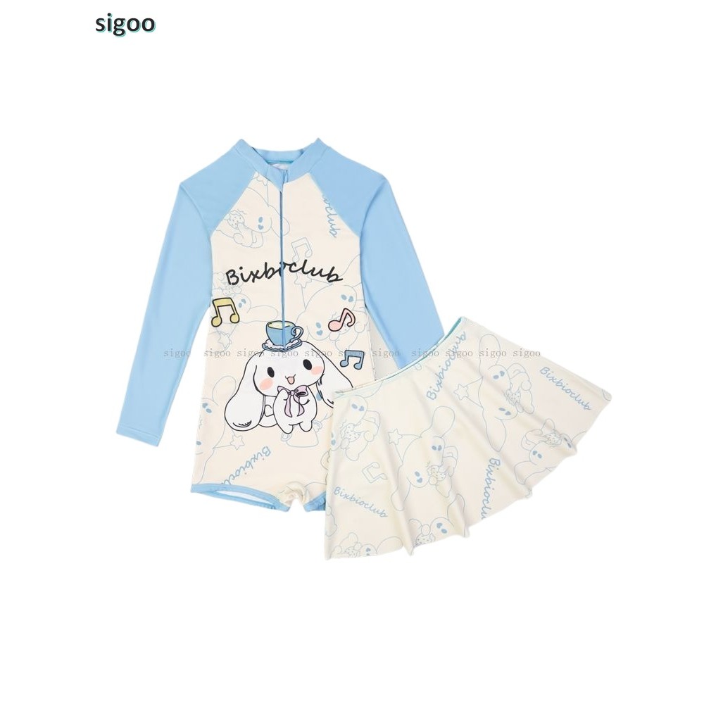 พร้อมสต็อก Yugui Dog ชุดว่ายน้ําเด็กสไตล์ใหม่แขนยาวชิ้นเดียวชุดว่ายน้ําแห้งเร็วเด็กใหญ่