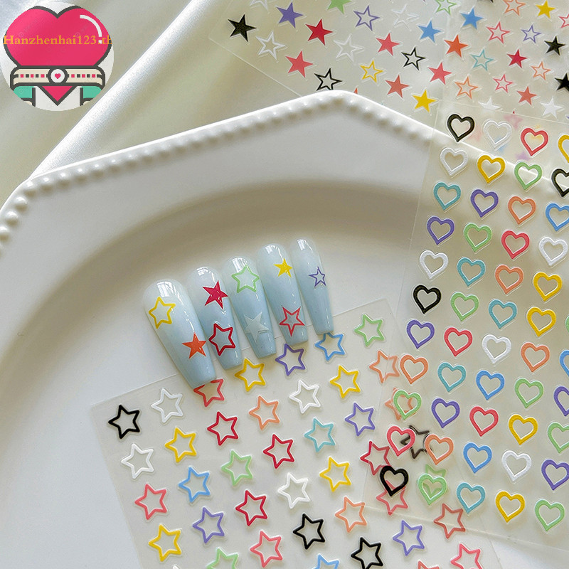 Hanhai Dopamine Star สติ๊กเกอร์ติดเล็บ Dopamine น่ารัก Jelly Nail Art Decals Pack นูน Hand Ledger DI