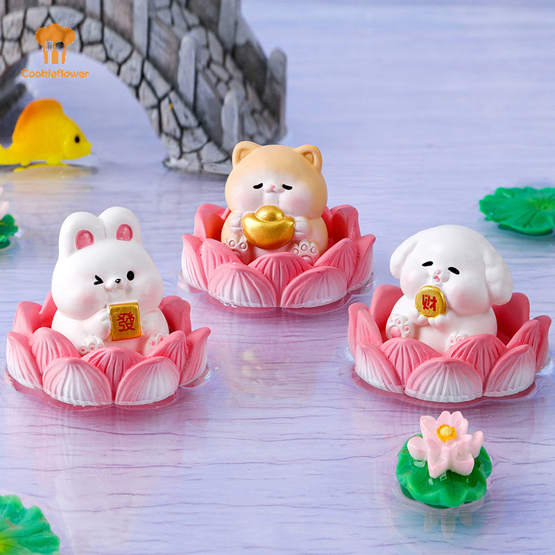 Ckfr Creative Lotus ความมั่งคั่งสัตว์ Miniature Figurines การ์ตูนเดสก์ท็อปรถ Micro Landscape เครื่องประดับบ้านอุปกรณ์ตกแต่งของขวัญใหม่