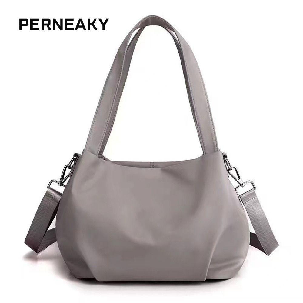 PERNEAKY กระเป๋าสะพายไหล่,สีทึบกระเป๋าใต้วงแขนลําลอง,แฟชั่นไนลอนความจุขนาดใหญ่กันน้ําน้ําหนักเบากระเป๋าสะพายข้างผู้หญิงสาว