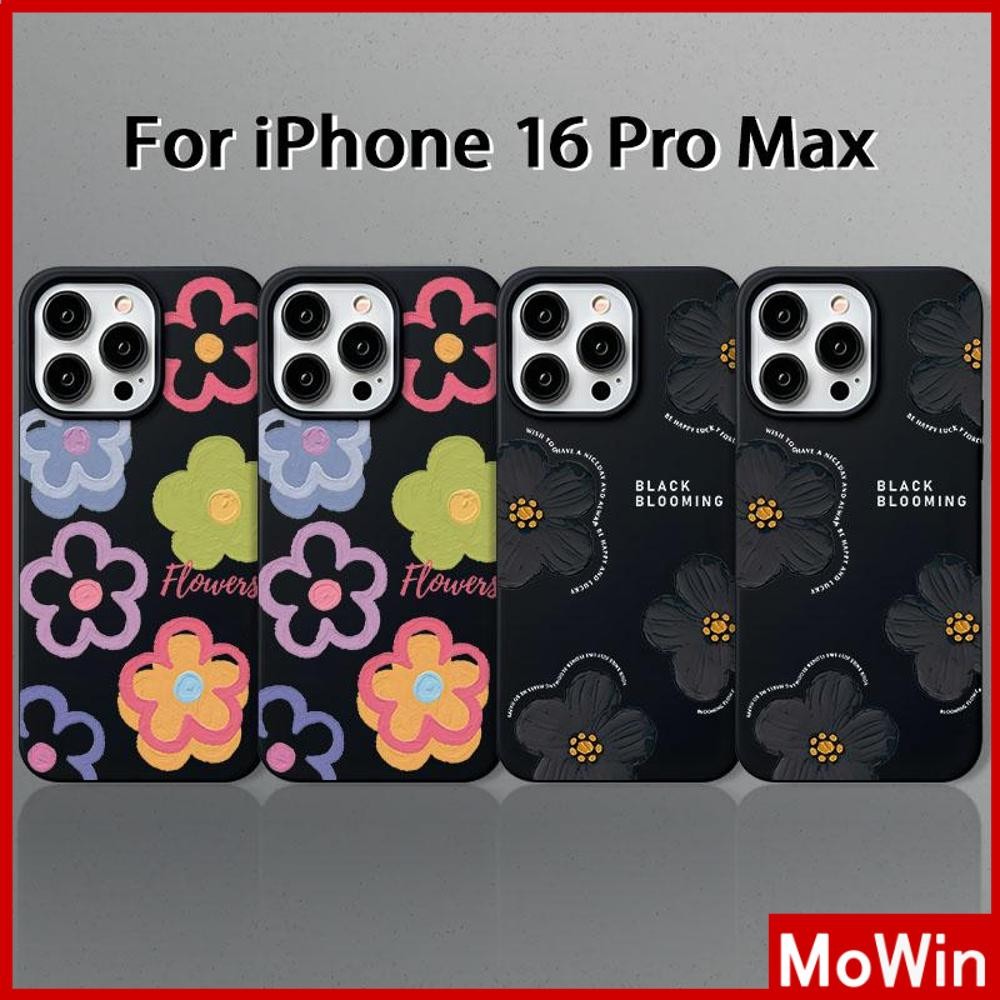 Movin - เคส iPhone 16 Pro Max iPhone 11 สีดำ TPU แบบนิ่ม การ์ตูนน่ารักภาพวาดสีน้ำมันดอกไม้ที่สวยงาม เข้ากันได้กับ Compatible With iPhone15 Pro max 14 13 12 Pro max XS XR 7 Plus 8 Plus