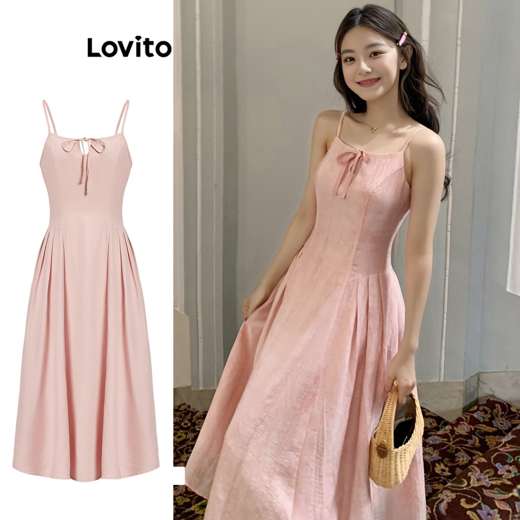 Lovito ชุดเดรสลูกไม้เรียบหรูสำหรับผู้หญิง L95ED287