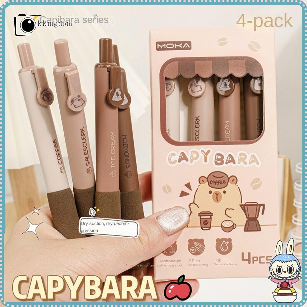 Kkingdom 4 ชิ้น/ล็อต Capybara ปากกาเจล, Quick-drying 0.5 มม.กด Erasable ปากกา,การเขียนเครื่องเขียน Soft Touch Grip Water Drop Gradient ปากกาสีดําโรงเรียน
