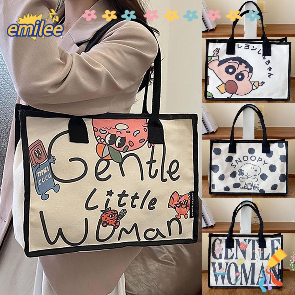 Emilee Commuting Bag, กระเป๋าผ้าแคนวาสอินเทรนด์ย้อนยุค, กระเป๋าโท้ตช้อปปิ้งความจุขนาดใหญ่แบบสบาย ๆ 2024