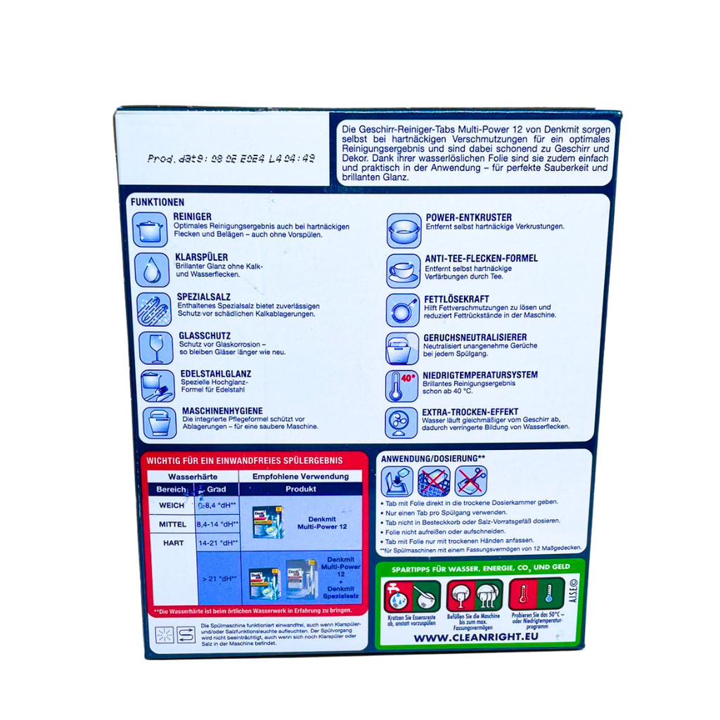 ก้อนล้างจาน DenkMit Power All in1 Dishwasher ผลิตภัณฑ์ทำความสะอาด ล้างจานแบบเม็ด แบบกล่อง เม็ดน้ำยาล้างจาน - รูปที่ 4