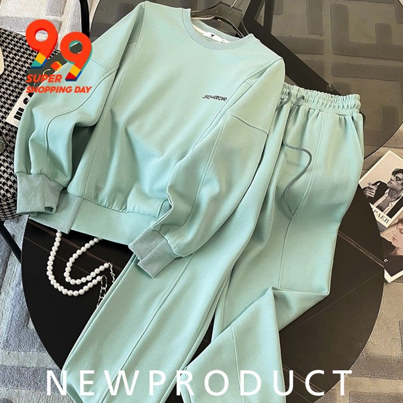 OUTLETS ~ clearance leak Sports and Leisure suit Autumn and Winter ins new loose age reduction sweater two-piece set