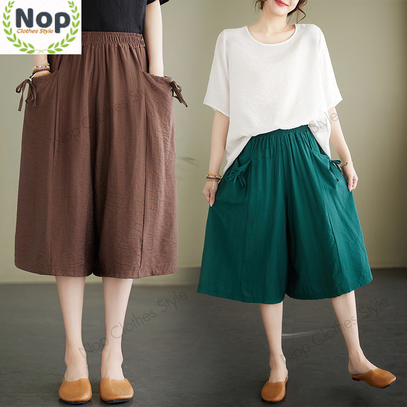 Nop Nop | ผ้าไหมน้ําแข็งผ้าฝ้ายผ้าลินินสบายๆกางเกงขากว้างผ