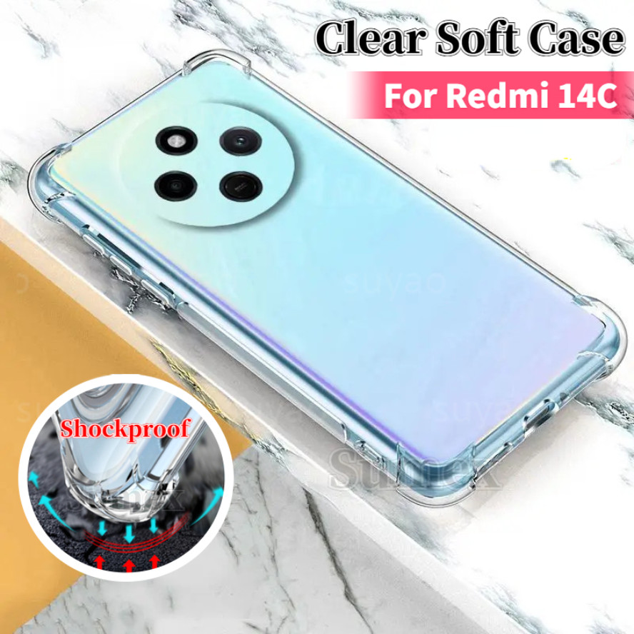 เคสโทรศัพท์โปร่งใสสําหรับ Xiaomi POCO C75 Redmi 14C 4G 2024 บาง Soft TPU ปลอกถุงลมนิรภัย ShockProof Anti Fall Clear ฝาหลัง Xiomi POCOC75 Redmi14C Redmy C14 5G
