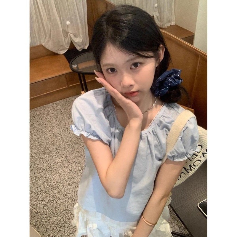 Micki-เสื้อเชิ้ตแขนสั้น รุ่นสั้น สไตล์น่ารัก เวอร์ชั่นเกาหลี