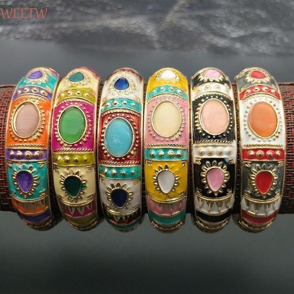Weekw สร้อยข้อมือ Cloisonne ลายดอกโบตั๋นเคลือบคู่ กําไลข้อมือ Filigree สไตล์จีนโบราณ เครื่องประดับของขวัญสําหรับผู้หญิง