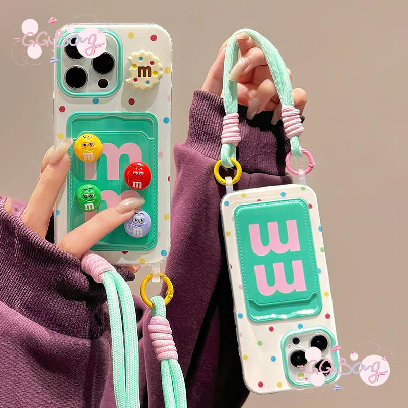 ตุ๊กตาสามมิติถั่วสายคล้องกระเป๋าสตางค์ฝาครอบบัตรผู้ถือบัตร เคสไอโฟน 13 11 15 XR 14 12 Pro Max 7 15 8 14 Plus X XS Max