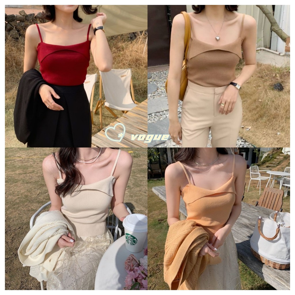 Vogue🌟พร้อมส่ง🌟เสื้อแขนกุดผู้หญิง สีพื้น สไตล์ลำลอง ไหมพรม ผ้านิ่ม ใส่สบาย (7613)-NC