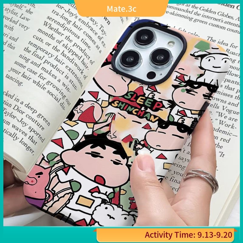 เคสโทรศัพท์มือถือ ลายการ์ตูนชินจัง สองชั้น แวววาว พรีเมี่ยม สําหรับ iPhone 13 14PRO 15 14 4O0N