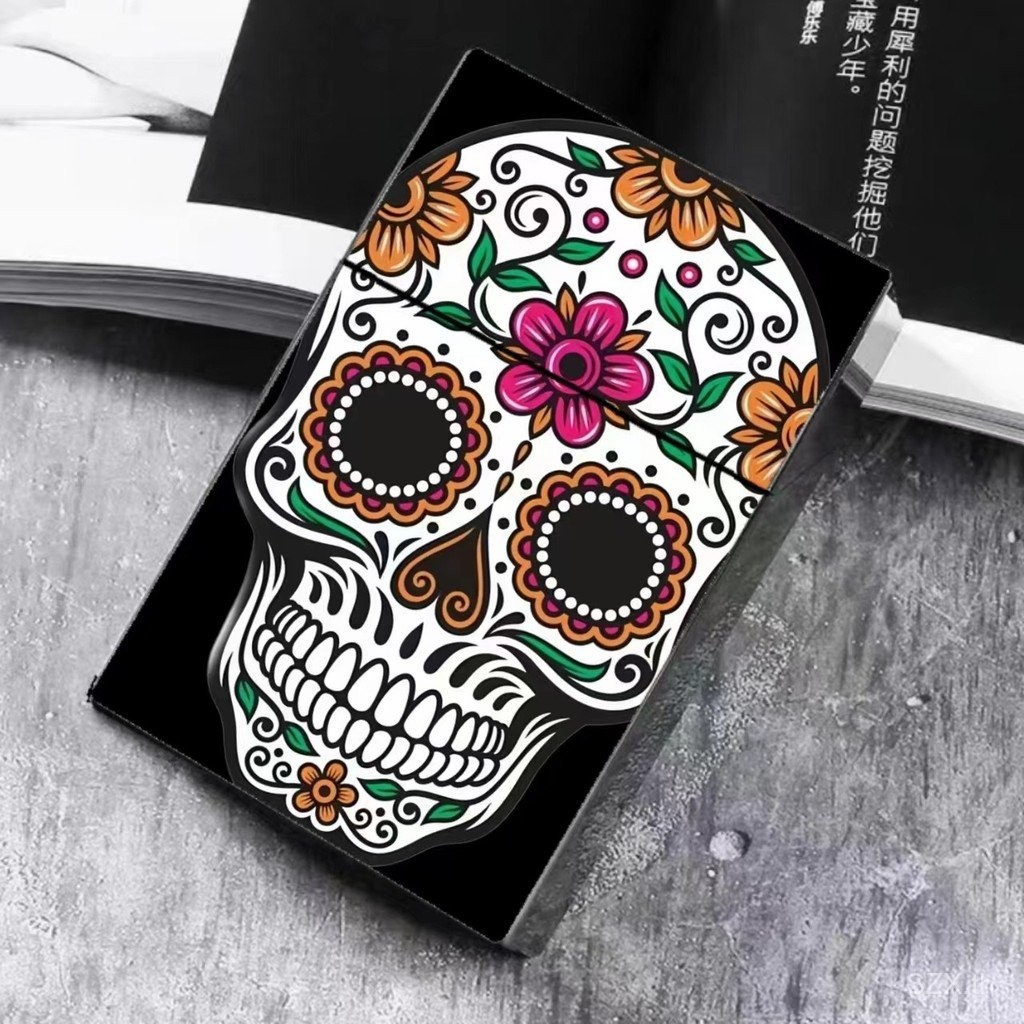 1oho Skull Art กล่องเก็บของสร้างสรรค์ความจุขนาดใหญ่กล่องบุหรี่ฝาพับอัตโนมัติแบบฝาพับกล่องยาแบบพกพา