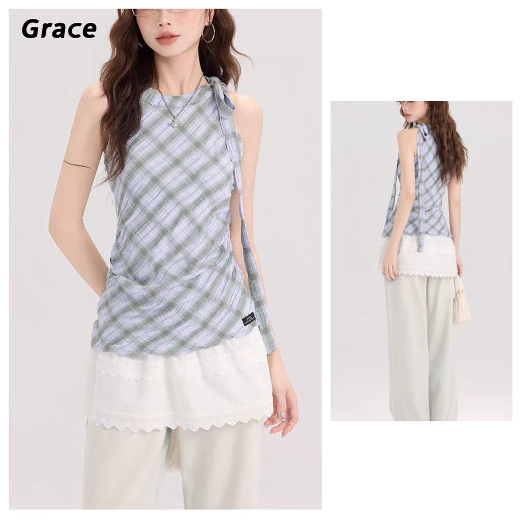 【Grace】( พร้อมส่ง)แขนสัน แขนกุด สุไตล์เกาหลี ขุ๊ดแตะ สไตล์หวาน แฟชันสุดเท่ ผ้านิ่ม ที่ใส่ได้ทุกสไตล์เสือสองชิ้นหลอก ...G8905#