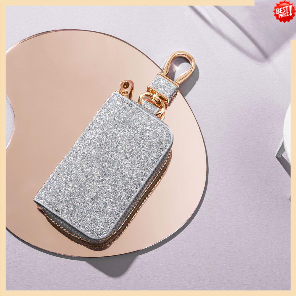 Glitter PU หนังกระเป๋ากุญแจรถซิป Key Holder กระเป๋าผู้ชายผู้หญิง Universal Key Storage กระเป๋าแฟชั่นเอวแขวนพวงกุญแจ