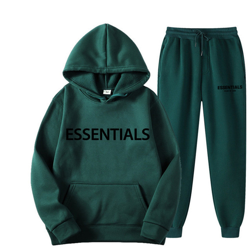 Fear OF GOD ESSENTIALS ชุดคู่เสื้อกันหนาวผู้ชายและผู้หญิง high street แฟชั่นแบรนด์ฤดูใบไม้ร่วงและฤดูหนาวชุดสองชิ้น