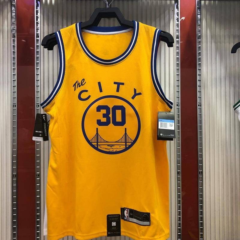 Hot Pressed Mens Jersey Golden State Warriors Stephen Curry Yellow Basketball Jersey