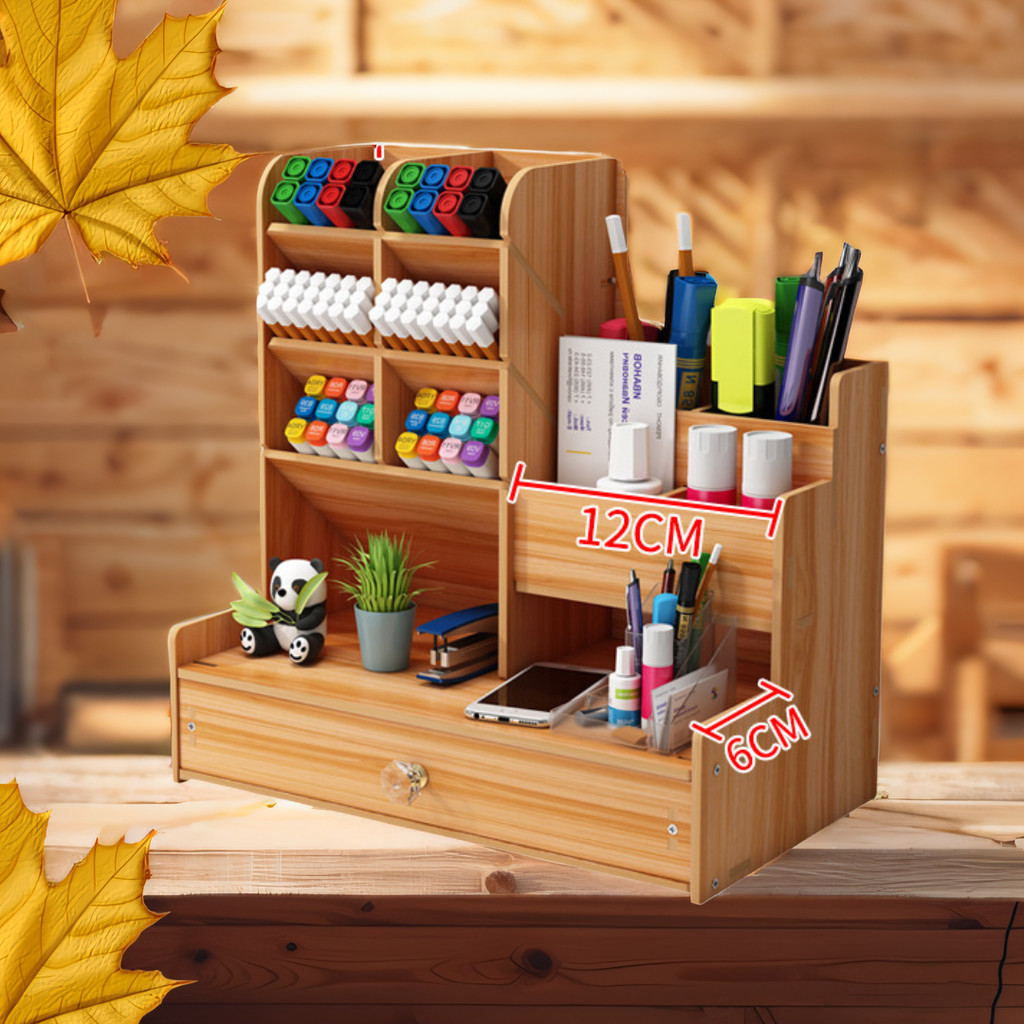 Desk Organizer Wooden ชั้นใส่ปากกา กล่องใส่ปากกา ชั้นเก็บเครื่องเขียน คอนโดปากกา กล่องเก็บของ ชั้นใส่เครื่องเขียน