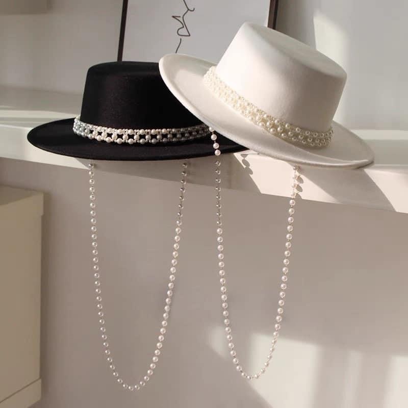 หมวกผ้าสักหลาด Fedora พร้อมสร้อยคอมุก MDN-12