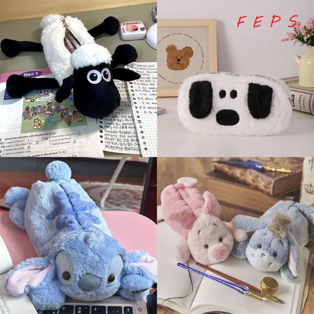 กระเป๋าปากกา FEPS,มัลติฟังก์ชั่น Piglet/Eeyore/Stitch Pencil, Creative Large Capacity Storage Bag Student