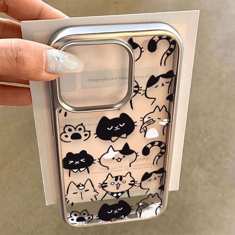สําหรับแอปเปิ้ล15โปรแม็กซ์ เคสโทรศัพท์ ไอโฟน14บวก เต็มหน้าจอแมวน่ารักอีโมติคอน13ตกทน12น่ารักสร้างสรรค์11โปรแม็กซ์ใหม่xsใส7/8บวกซิลิโคนนุ่มกรณี