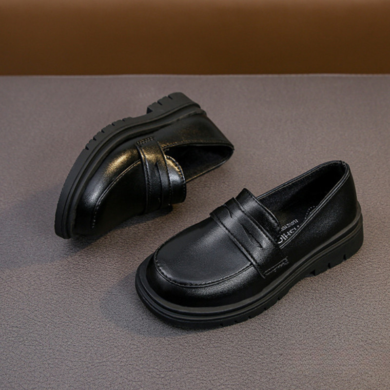 เด็กรองเท้าหนังแฟชั่นรองเท้าสีดําสําหรับหญิงชายโรงเรียนอเนกประสงค์เด็ก รองเท้าไม่มีส้น สาเหตุ เด็กวัยหัดเดินแฟลต - รูปที่ 4