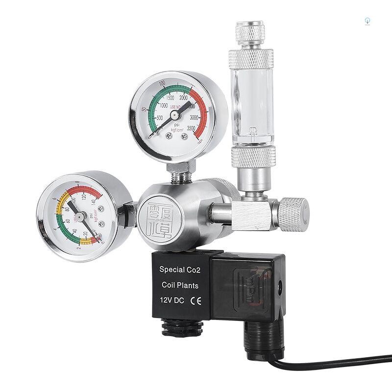 Co2 Aquarium Regulator CO2 Regulator กันน้ําคาร์บอนไดออกไซด์Regulator Big Gauges Bubble Counter SolenoidสําหรับCGA320 อินเทอร์เฟซกระบอก