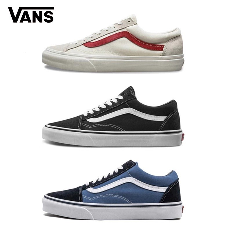 Vans Old Skool classic รองเท้าผ้าใบหุ้มข้อต่ําของผู้หญิงสีแดงและสีน้ําเงินรองเท้าชายหญิง QEUZ