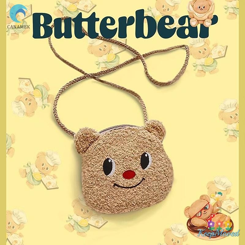 Keepmoved การ์ตูน Butter Bear Plush Crossbody กระเป๋าไหล่กระเป๋านุ่มน่ารักสัตว์เหรียญกระเป๋า Messenger สําหรับสาวของขวัญใหม่
