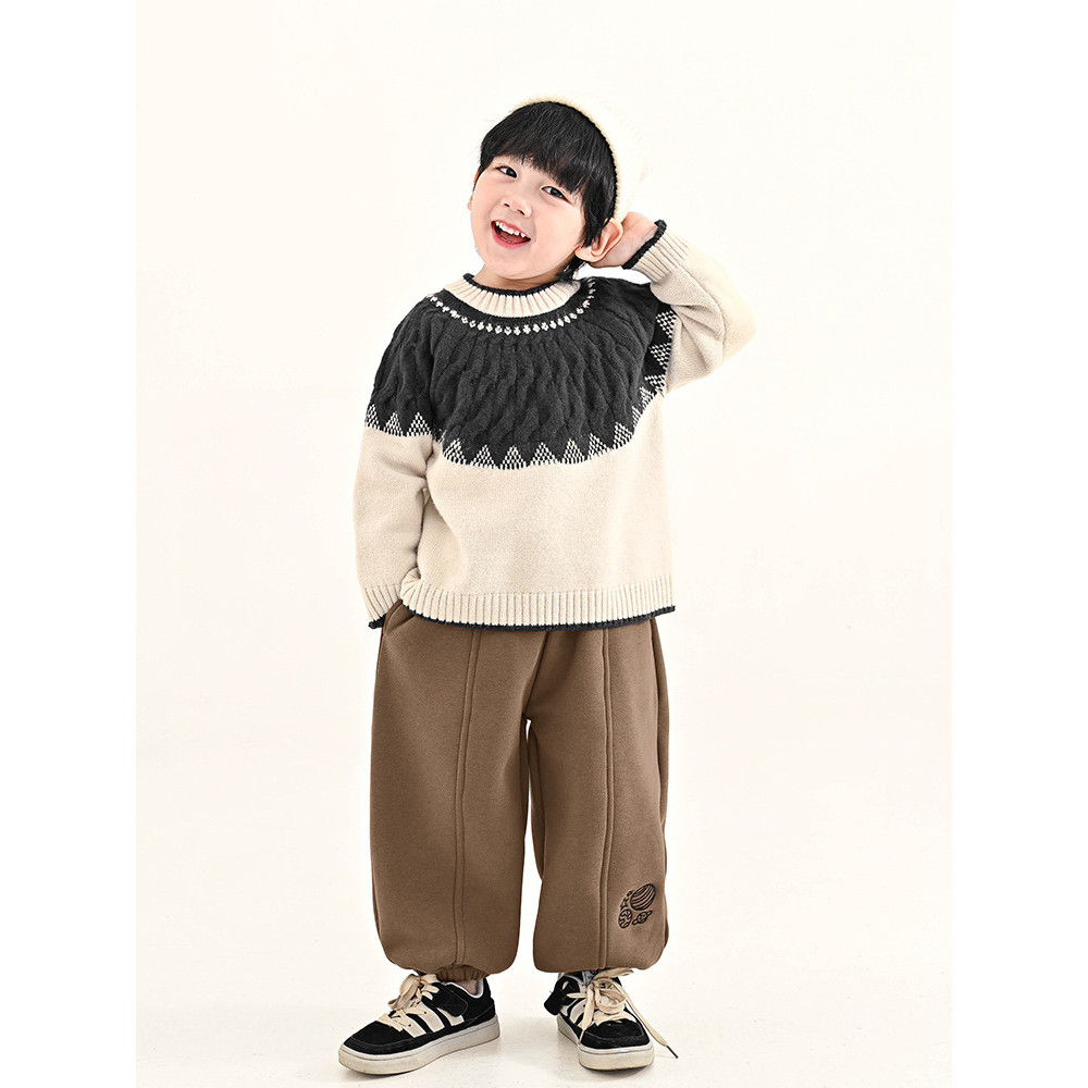 เด็กผู้ชายเสื้อกันหนาวฤดูหนาวเด็กเกาหลีฤดูใบไม้ร่วงและฤดูหนาวชนสีรอบคอผ้าไหมพรมด้านบน