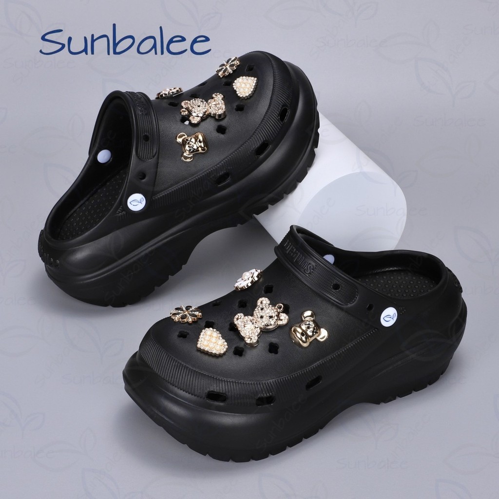 รองเท้าหัวโต แถมตัวติด เสริมส้น 8 เซน รองเท้าผู้หญิงรัดส้น EVA สีพื้นล้วน SHO-SUN8694 binbinzhao