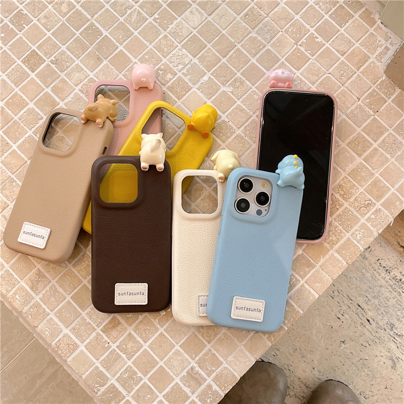 Iphone 16 pro max 15 pro max เคสโทรศัพท์วัสดุ PU รูปแบบสัตว์ที่ทนต่อการตกสามมิติ