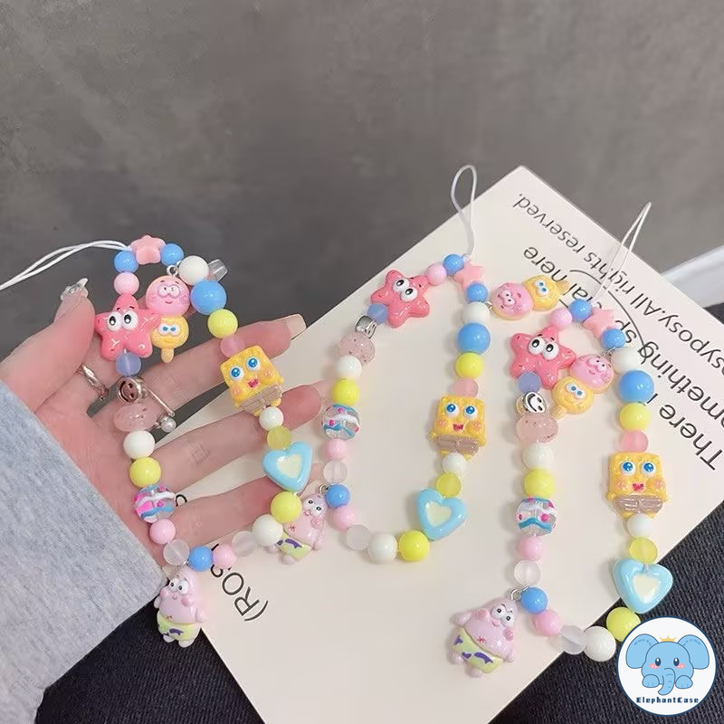 น่ารักมุกSpongebobการ์ตูนLotsoโทรศัพท์มือถือแขวนเชือกคริสตัลแฟชั่นโบว์รักดาวเล็กๆแขวนสร้อยข้อมือลูกปัดโซ่โทรศัพท์มือถือ