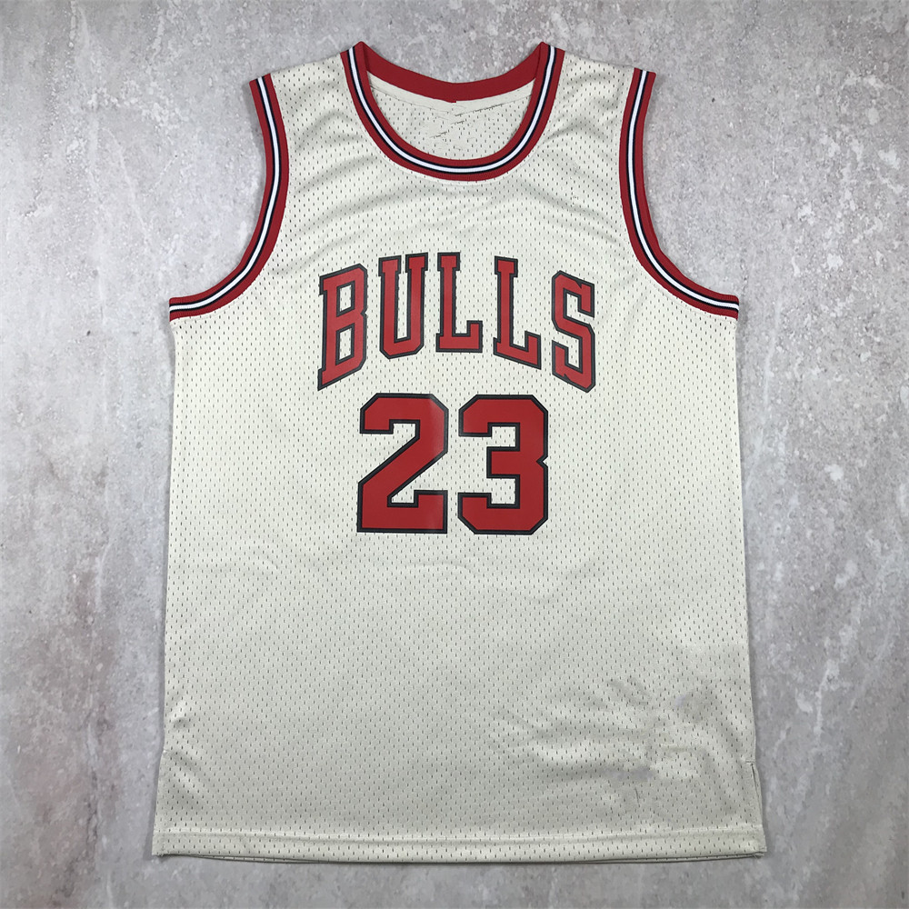 Hot Press Version Jersey Bulls Retro Beige American Mesh Basketball Uniform 23 Jordan 33 Pippon No. 