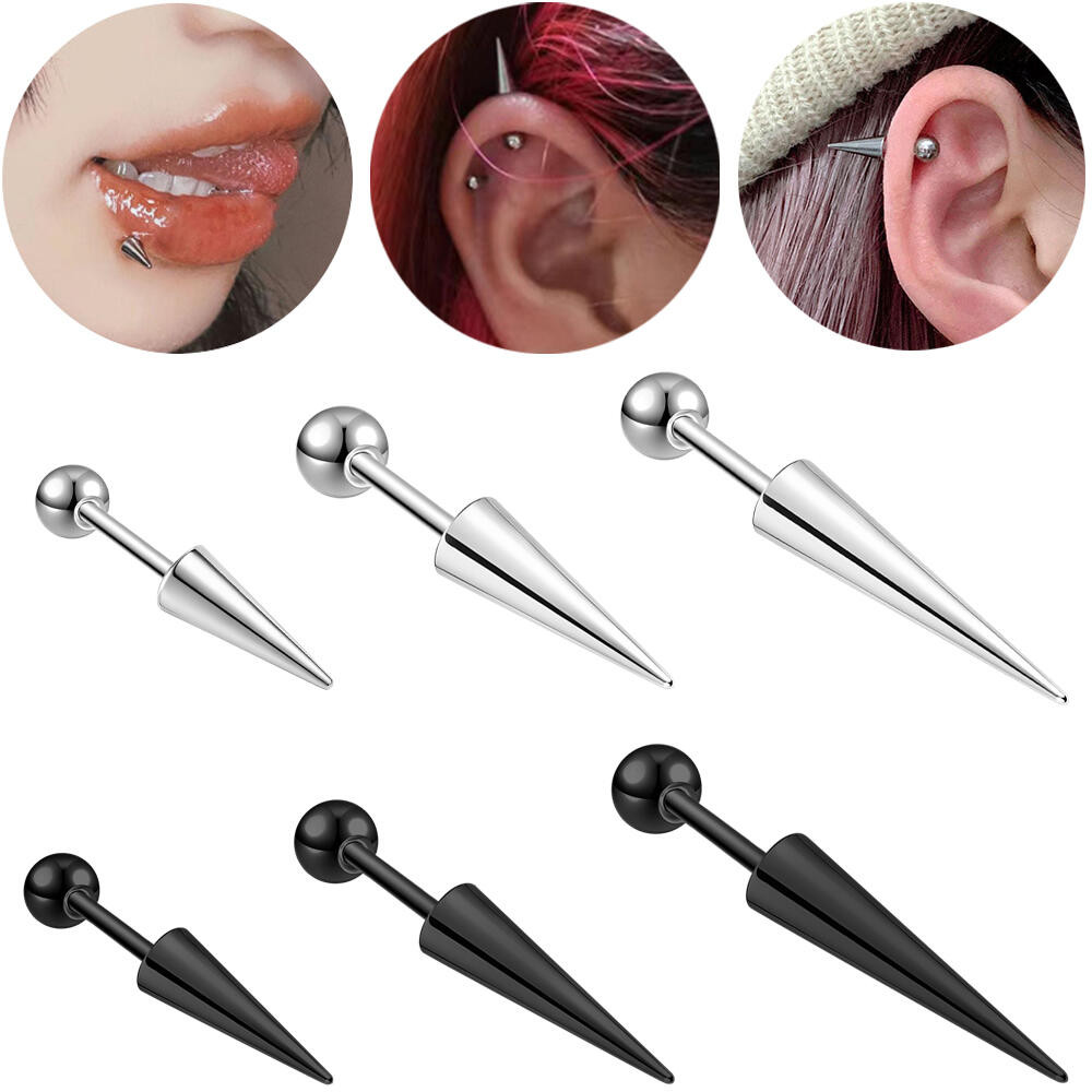 1pc 18G ยาวหู Studs สแตนเลสสตั๊ดต่างหู Sharp กรวย Labret Lip เจาะ 12 มม./15 มม./17 มม. Helix กระดูกอ่อนเจาะต่างหูสําหรับผู้ชาย/ผู้หญิง
