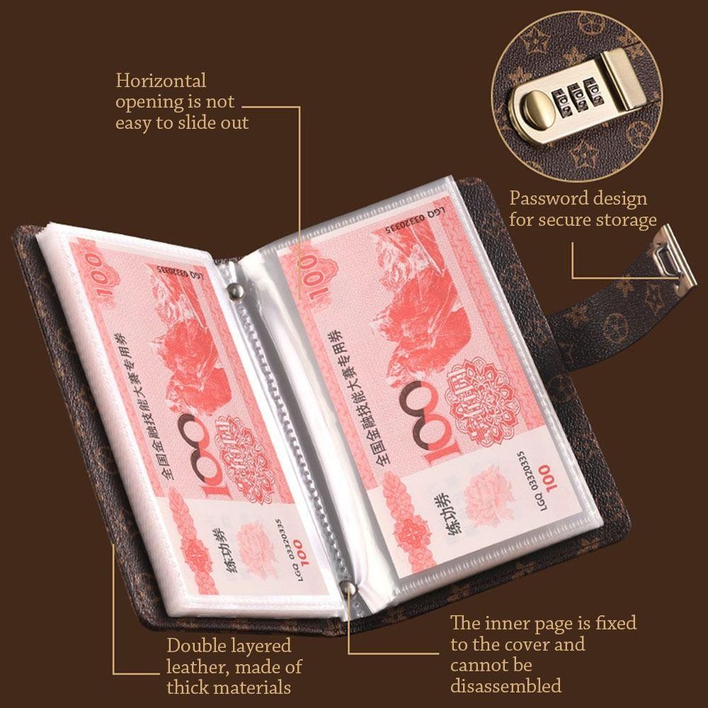 Tainakaritsu 100 ซองประหยัดเงิน Challenge ประหยัดเงิน PU Mini Binder Saving Challenge, กันน้ําความจุขนาดใหญ่พร้อมรหัสผ่านล็อค Saving Challenges แผ่นคู่