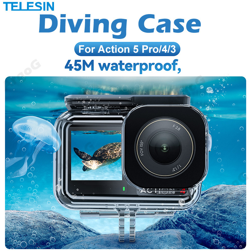 Telesin กรณีดําน้ําสําหรับ Osmo Action 5 Pro/4/3 45M กรณีกันน้ํา Anti-Fog Underwater Housing Shell Cage สนับสนุน DJI Action 5 Pro อุปกรณ์เสริม