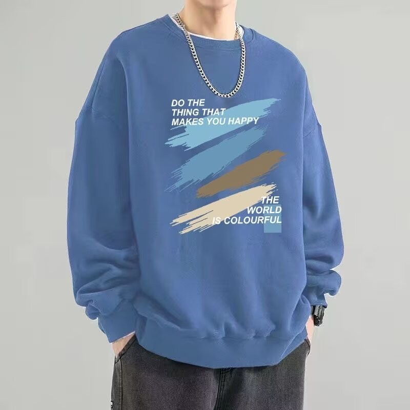 M-8xl เวอร์ชั่นเกาหลีเสื้อสเวตเตอร์สีน้ําเงินผู้ชายขนาดบวกด้านบนลําลองหลวมแขนยาว Oversize Tee