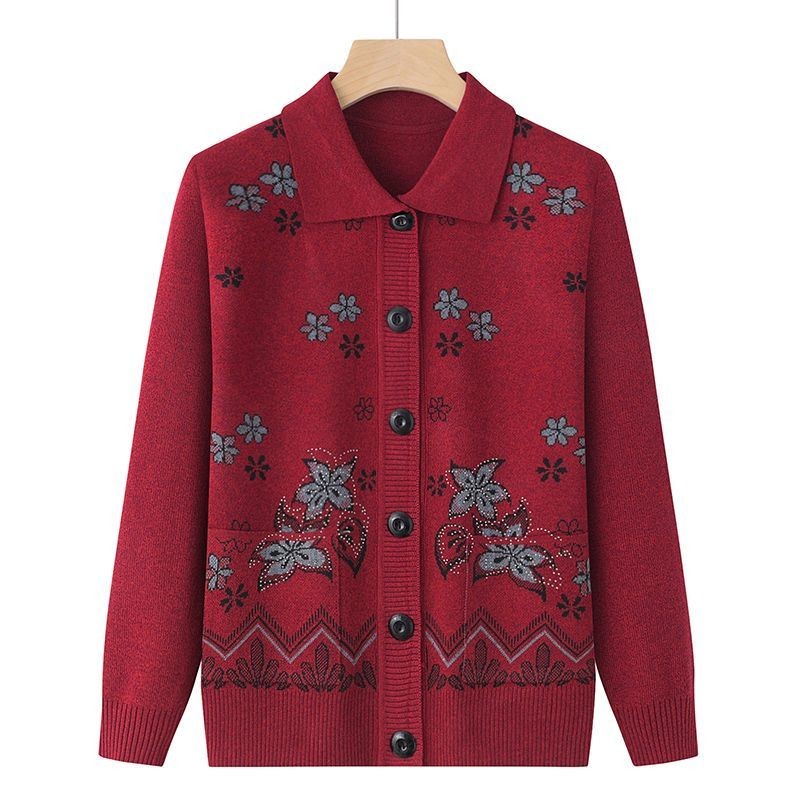 เสื้อสเวตเตอร์ผู้หญิงวัยกลางคนและผู้สูงอายุเสื้อสเวตเตอร์ถักสำหรับคุณยายรุ่นฤดูใบไม้ผลิและฤดูใบไม้ร่วงเสื้อโค้ททรงหลวมหนาสำหรับผู้หญิงอายุ60-70-80ปี