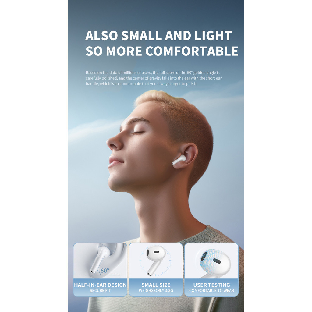 หูฟังบลูทูธไร้สาย หูฟัง Bluetooth หูฟังบลูทูธ 5.3 กันน้ำ IPX4 พร้อมไมโครโฟนในตัว ลดเสียงรบกวนด้วย AI.new