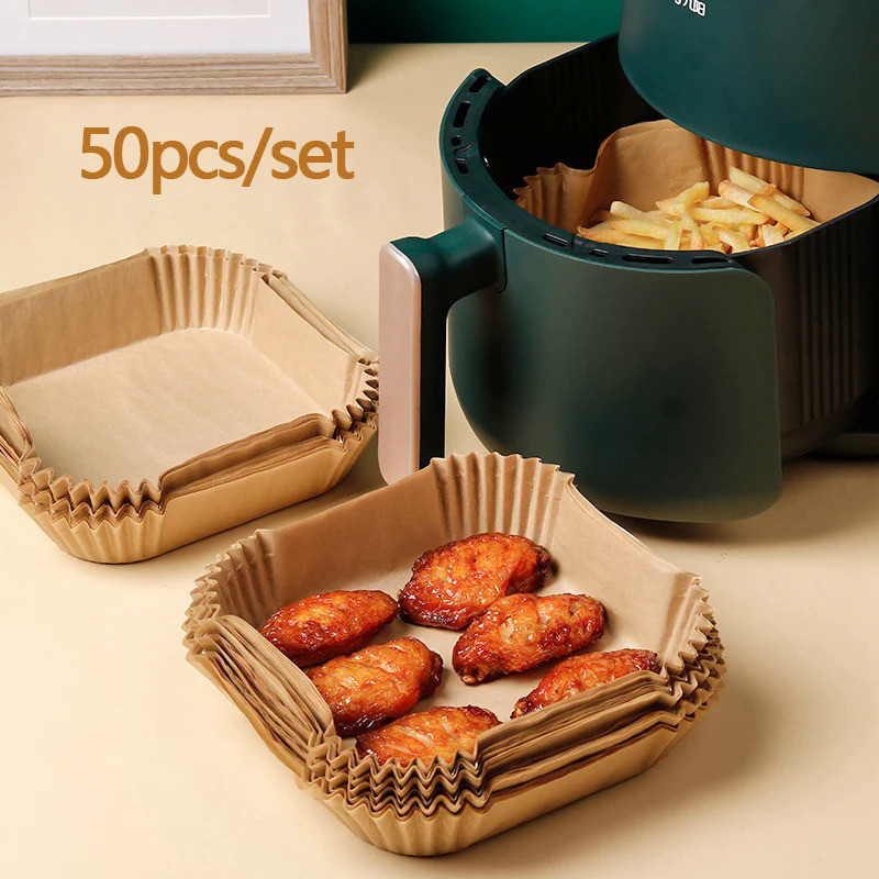 50PCS Air Fryer Disposable Paper Square Baking Paper Liners Paper Barbecue Plate NonStick Mat Kitche