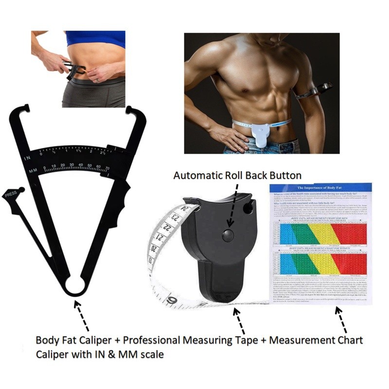 2 ชิ้น/เซ็ต Body Fat Caliper + การวัดเทปวัดสําหรับหน้าอกร่างกายเอวสะโพกเส้นรอบวง Skin-fold Caliper B